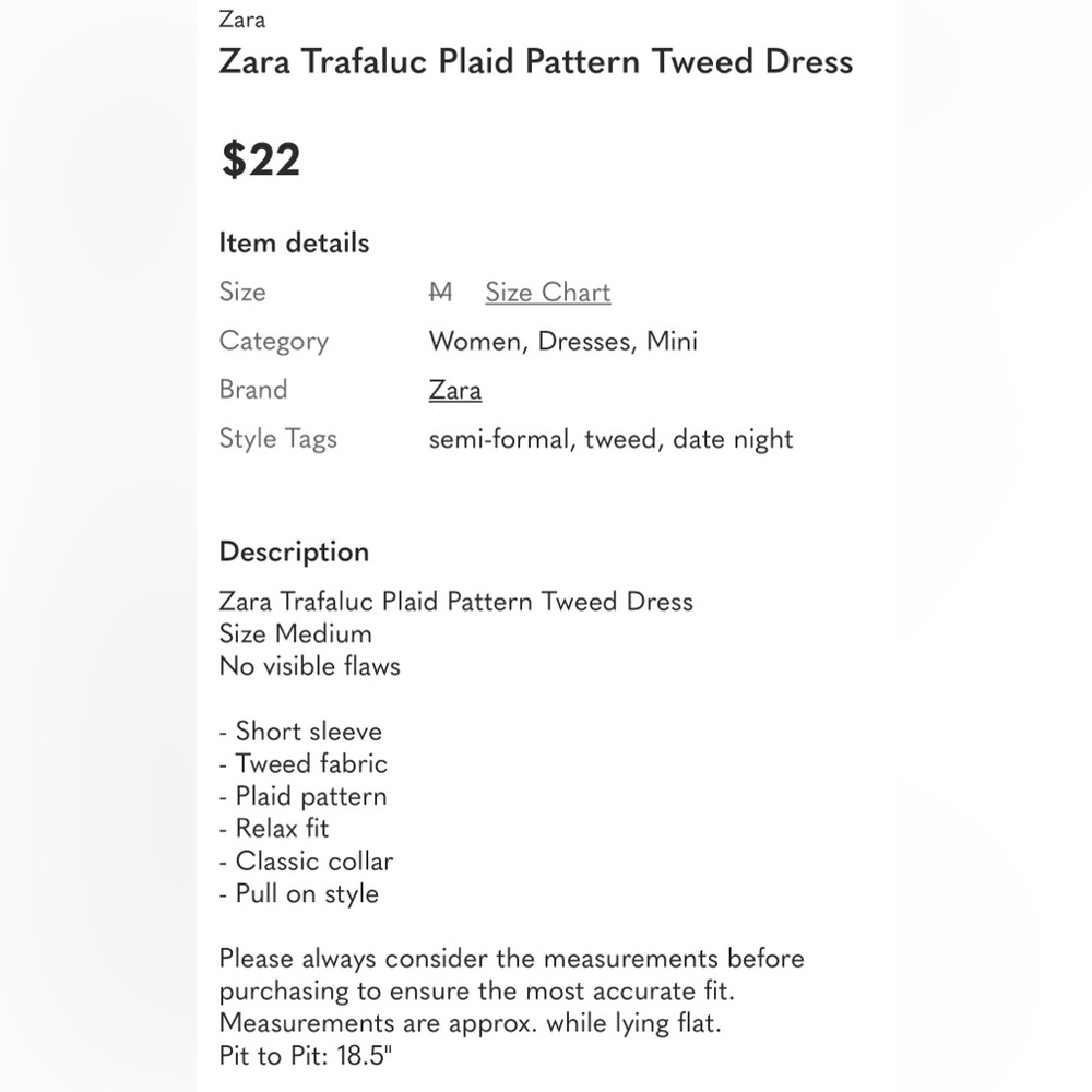 Zara Trafaluc Plaid Tweed Dress M - Picture 8 of 11